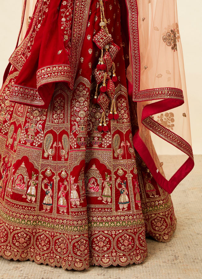 Wine Red Doli Baraat Embroidered Lehenga image number 3